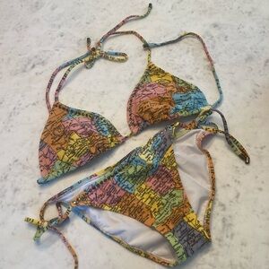 Sandy Bottoms Colorful Map Print Bikini Set